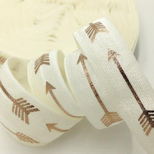 5 Yards 5/8 Ivory Rose Gold Arrows Foil Fold Over Elastic,DIY handmade Hair accessories, sewing elastic band