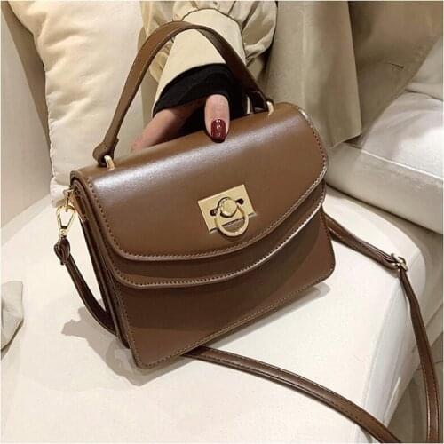 Solid Color PU Leather Small Crossbody Bags For Women 2020 Shoulder Simple Bag Lady Designer Lock Handbags and Purses