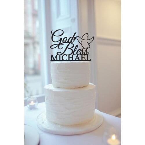 Cake toppers, Custom Name Cake Topper, Personalized Babyshower Decorations.God Bless Cake Topper, Baptism, Christening First