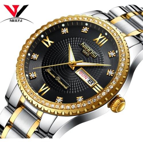 Uhren Gold And Crystal Watches NIBOSI Quartz Male Watch Date Week Analog Waterproof Wrist Watch Men Relogio Masculino De Luxo