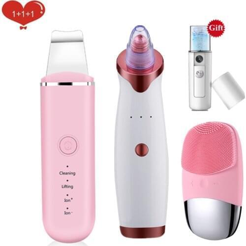 Ultrasonic Skin Scrubber+Mini Nano Spray Face Steamer+Blackhead Remover Pore Spots Clean+Electric Facial Cleanser Skin Care Set