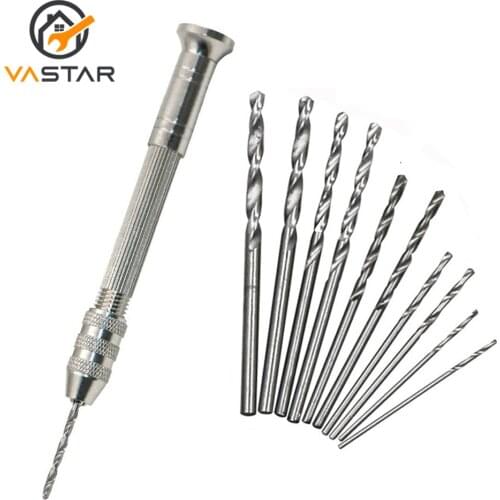 Vastar Mini Micro Aluminum Hand Drill With Keyless Chuck Woodworking Drilling Hand Drill Rotary Tools HSS Twist Drill Bit