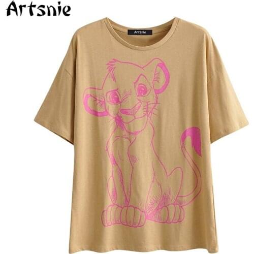 Artsnie disney cartoon oversized t shirt women summer 2020 o neck short sleeve cotton tops female sweet streetwear t-shirts