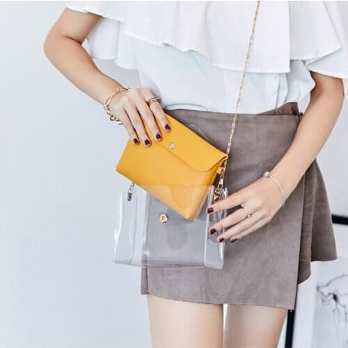2019 Fashion Mini Women Shoulder bags Chain Transparent Composite Bag Cute Satchel Bag Drawstring Girls Cute Female Handbags