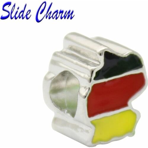 Women Fashion DIY Heart-shaped Patriotic Proud To Be German Flag Country Of German Map Lucky Bead Fit Pandora bracelet necklace