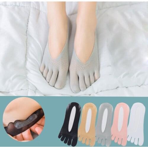 Summer Invisible Yoga Socks Slippers Breathable Mesh Silicone Anti-Skid Low Cut Liner 5 Finger Split Toe Boat Hosiery