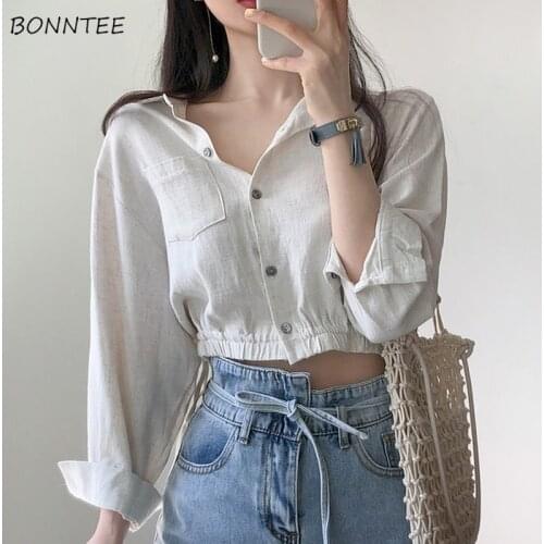 Shirts Women Cropped Spring Design Harajuku Casual Simple High Street Hot Sale Long Sleeve Solid Trendy Loose Newest Ladies Ins