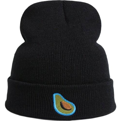 Winter Autumn Hats For Woman Men New Beanies Knitted Solid Color Avocado Embroidery Cute Hip-hop Beanie Caps Warmer Casual Cap