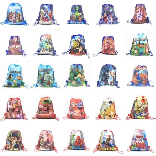12/24/36/48/60pcs Disney Cars Moana Toy Story Cartoon Non-woven Fabrics Drawstring Backpack Boy likes Shopping Bag