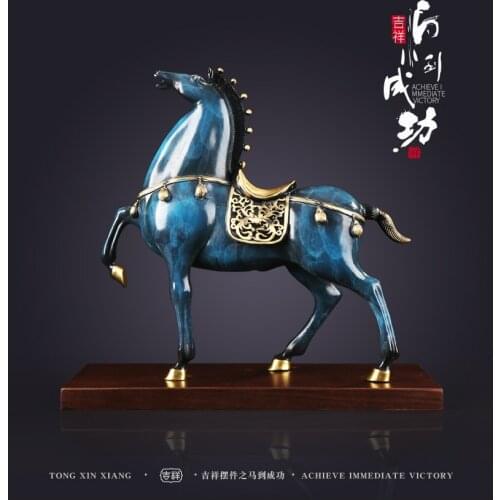 2020 home LIVING ROOM wall TOP Decor ART--32 CM large Auspicious Lucky Success CHINA Tang horse bronze sculpture art Decoration