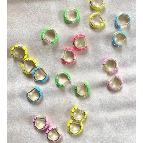 2020 new colorful fashion jewelry gold color metal Neon enamel mini small hoop earring for women