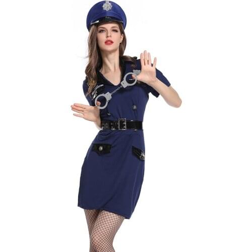 4 PCS Police Costume Fancy Dress Sexy Cop Costume Outfit Police Cosplay Lady Sexy Erotic Mini Dress Halloween Costumes For Women