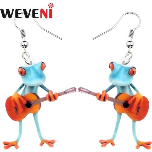WEVENI Accessory Acrylic Sweet Guitarist Frog Earrings Dangle Drop Trendy Cute Animal Jewelry For Women Girls Party Gift Charms