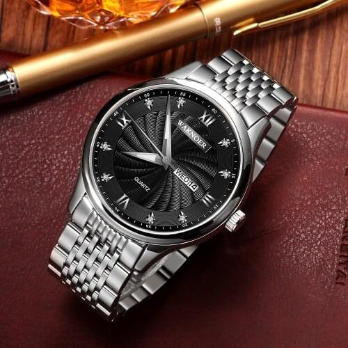 Mens Watches Top Brand Luxury WAKNOER Men Watch Week Display Crystal Quartz Wrist Wristwatch Male Clock Relogio Masculino 2021