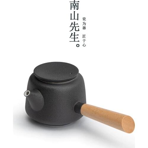 Black Japanese Teapot Ceramic Wooden Handle Porcelain Chinese Clay Teapot With Infuser Jogo De Cha Kitchen Dining Bar EA60CH