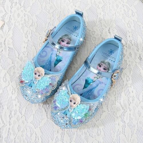 Frozen Princess Kids Leather Sandals for Girls Casual Shoes Glitter Children High Heel Girls Elsa Summer Sandals Butterfly Knot