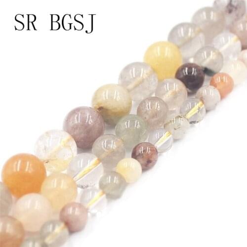 Free Shipping 6 8 10mm Mixed Rutilated Quartz Gems Natural Round Stone Loose Beads DIY Strand 15"