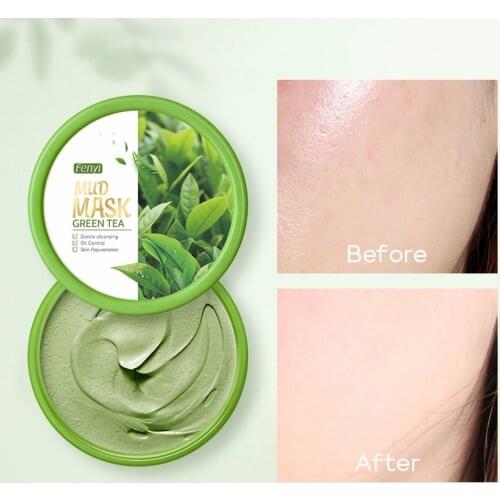 100g Green Tea Mud Mask Brightening Skin Tone Reduce Blackheads Acne Pores Cleansing Oil Control Skin Care