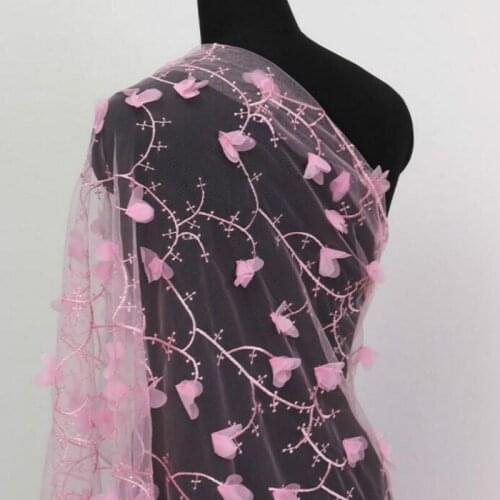 Lovely 3D Flower Lace Fabric flower embroidered fabric qualified decoration material fabric