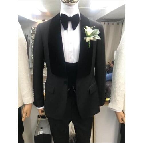 Handsome Groomsmen Shawl Lapel Groom Tuxedos Mens Wedding Dress Man Jacket Blazer Prom Dinner (Jacket+Pants+Tie+Vest) A251