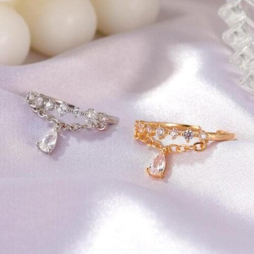 Creative Zircon Pendant Ring New Crystal Rings For Women Jewelry Sweet Index Finger Ring Resizable Gold Silver Color Rings Gift