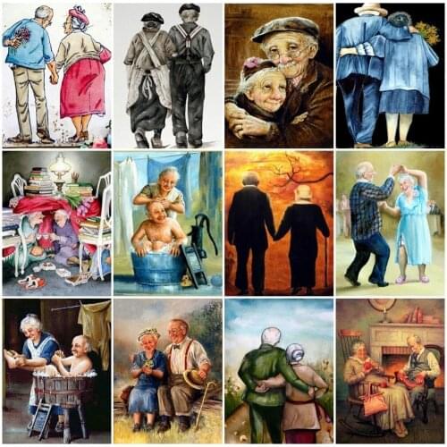 Muxun 5D DIY Full Square\RoundDiamond Painting Old Couple Cross Stitch Residence Decorative Painting Holiday Gift Art Embellish