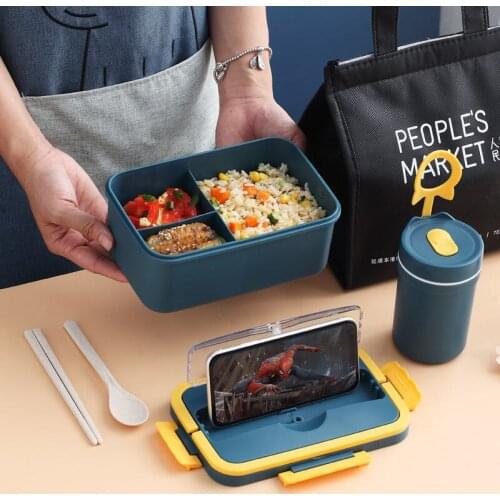 Microwave Lunch Box Wheat Straw Dinnerware Food Storage Container Adult Children Kids School Office Portable Bento Box Lunch Bag