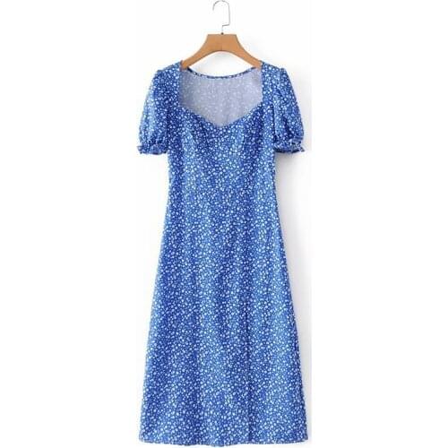 DOUJILI Summer Blue Dress Sweet Temperament Short Sleeve New Style Fashion Long Dress For Women