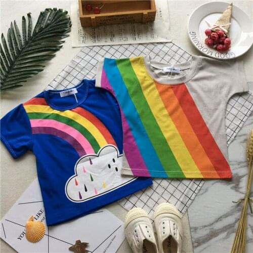 Tonytaobaby Summer Wear New Style Baby Rainbow Cloud Printed Pure Cotton Short-sleeved T-shirt