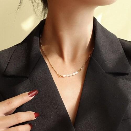 WTLTC Baroque Small Mini Freshwater Pearls Chokers Necklaces Vintage Retro Chain Link Choker Minimalist Layered Necklace Femme
