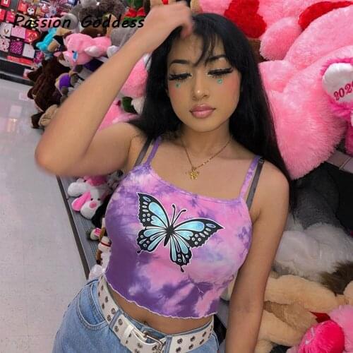 Sweet Women Girls Butterfly Printed Camisole Harajuku Camis Tube Tops Slim Strapless Bandeau Femme Cute Cropped Top Summer 2020