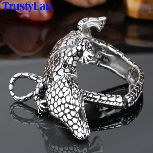 TrustyLan Punk Rock Crocodile Mens Bracelets & Bangles Bracelete Vintage Survival Men Bracelet Jewelry Wristband Jewellery