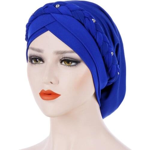 NEW 2021 Four Seasons Fashion Ladies European 9 Color Milk Silk Point Drill Braid Muslim Baotou Hat
