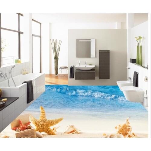 Wallpaper for floor Home Decoration Seaside beach style living room 3D floor pvc self-adhesive wallpaper