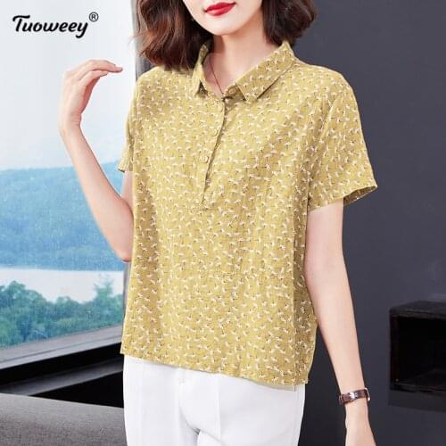 2021 Autumn Fashion Office Lady Plus Size 4XL Womens Blouse Print Pullover short Sleeve Elegant Ladies Shirt Blusas Mujer