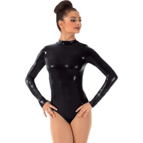 OVIGILY Womens Gray Metallic Leotard Adult Shiny Long Sleeve Dance Leotards Turtleneck Ballet Dancewear Girls Gold Leotard Tops