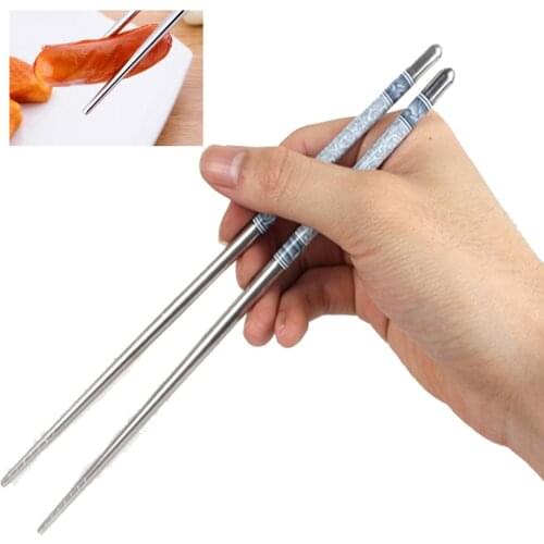 New 1 Pair Stainless Steel Chopsticks Length White Flower Patters Food Sticks Portable Reusable Chopsticks chinese 23 cm 819