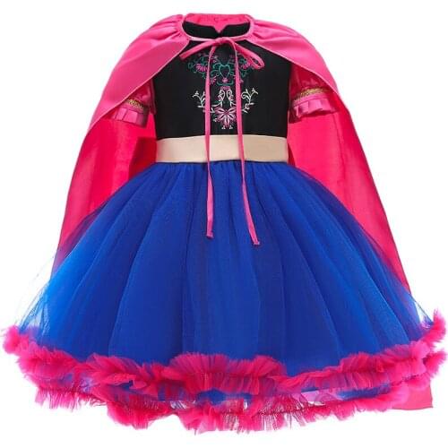 Girls Anna Dress Kids Costume with Cloak Children Cosplay Princess Clothes Girl Halloween Birthday Party Fancy Dresses vestidos