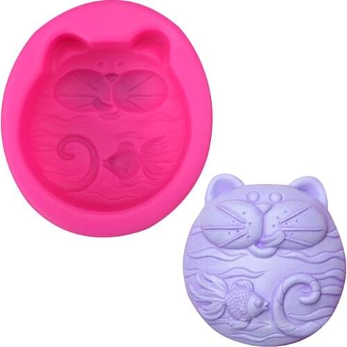 New DIY cat and fish soap silicone mold chocolate fudge cake decorated kitchen baking cookies tool F0379