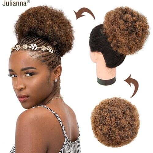 Synthetic Short Afro Puff Hair Bun High Temperature Drawstring Pony Tail Clip in Hair Extension Kinky Puff Hair Bun
