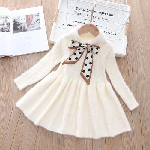 Girls' Long-sleeved Sweater Solid Color A-line Dress Flower Girl Dresses Toddler Girl Fall Clothes 2021 Korean Baby Clothes