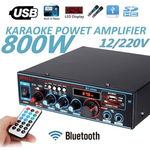 800W EU BT-309A Audio Amplifier Amplificador Bluetooth-Compatible HIFI Stereo AMP USB SD FM Car Home Power With Remote Control