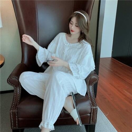 Spring And Autumn Loose Jacquard Pajamas Women Princess Woven Cotton Comfortable Ins Style Long-Sleeved Suit Home Service