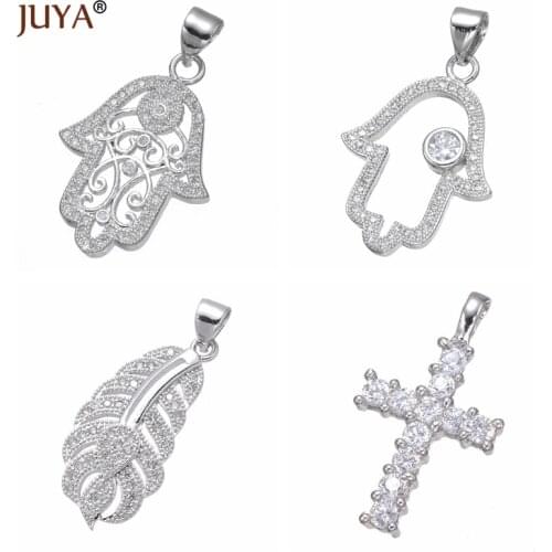 High Quality Copper Zircon Material Hamsa/Fatima Hand/Feather/Cross/Poodle Dog/Cat/Fairy Charms Pendants Jewelry Making DIY Gift