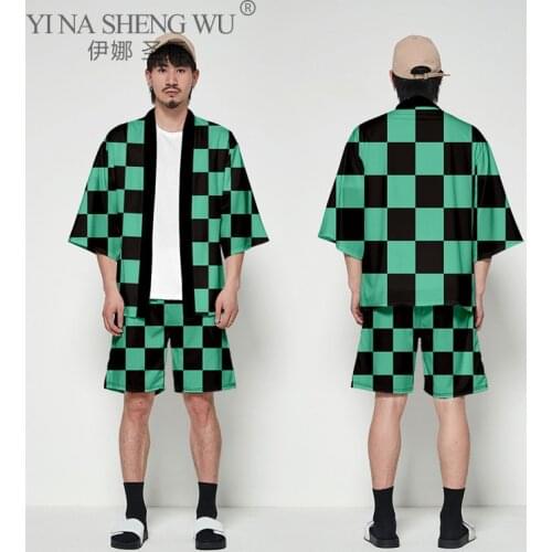 Japanese Printing Kimono Men Samurai Vintage Loose Chinese Style Cardigan Harajuku Streetwear Fashion Mens Clothing Summer Suit