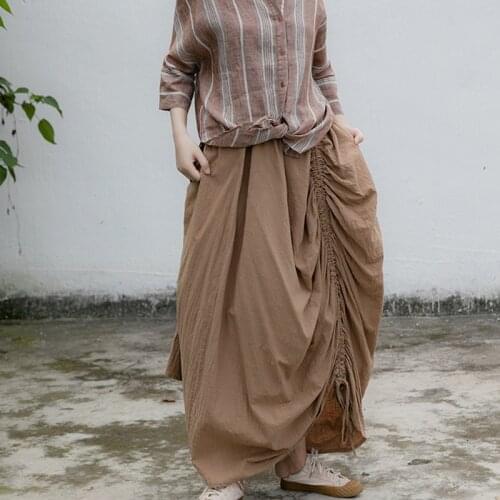 Vintage Style Woman Solid Color Asymmetrical Skirt Sashes High Waist Midi Lace Up Ladies Casual Unique Irregular Checker Skirt