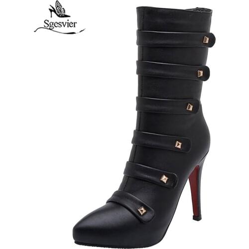Sgesvier 2020 new arrival women ankle boots zipper rivet autumn winter boots sexy thin high heels party wedding shoes woman G779
