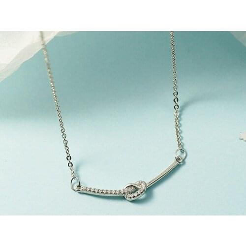 Fashion Womens S925 Silver Platinum Plated Smile Knotted Zircon Pendant Personalized Necklaces 658