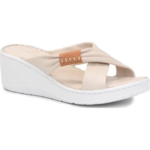 Gedikpasalı Asy 720 Beige Women 'S 2021 Summer Slippers Orthopedic Genuine Cow Leather Business Lift Padding Daily Casual Use Hiking