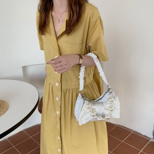 Womens Pearl Chain Handbags Vintage Bowknot Female Shoulder Underarm Bags Ladies Luxury Designer Clutch Purses Small Hobos Sac